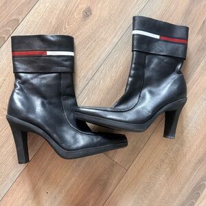 Tommy Hilfiger Black Heeled Boots with Red and White Accents